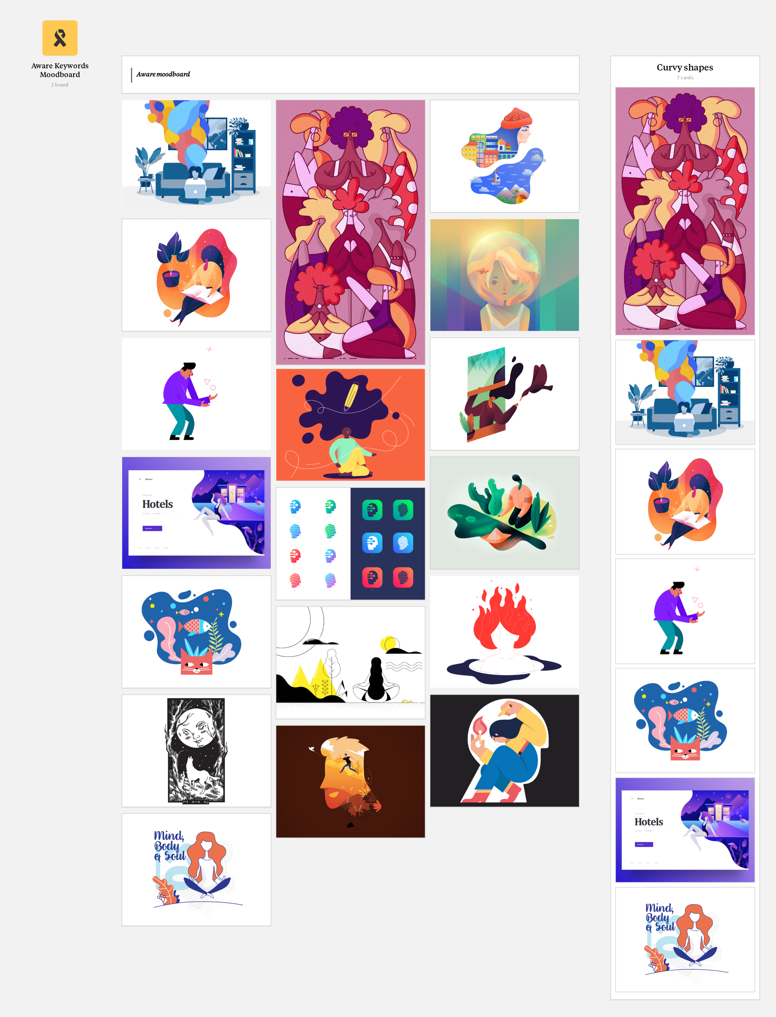 Moodboard for Aware, assembled from emotional keywords