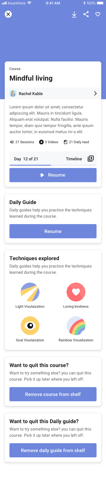 Course description screen