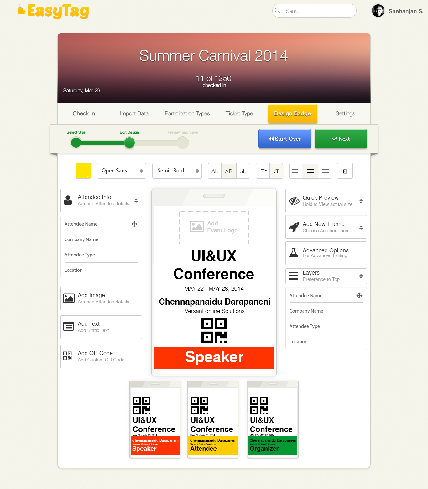 Badge-designer tool — categorising badges before the event