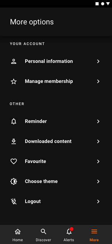 More menu — logged in