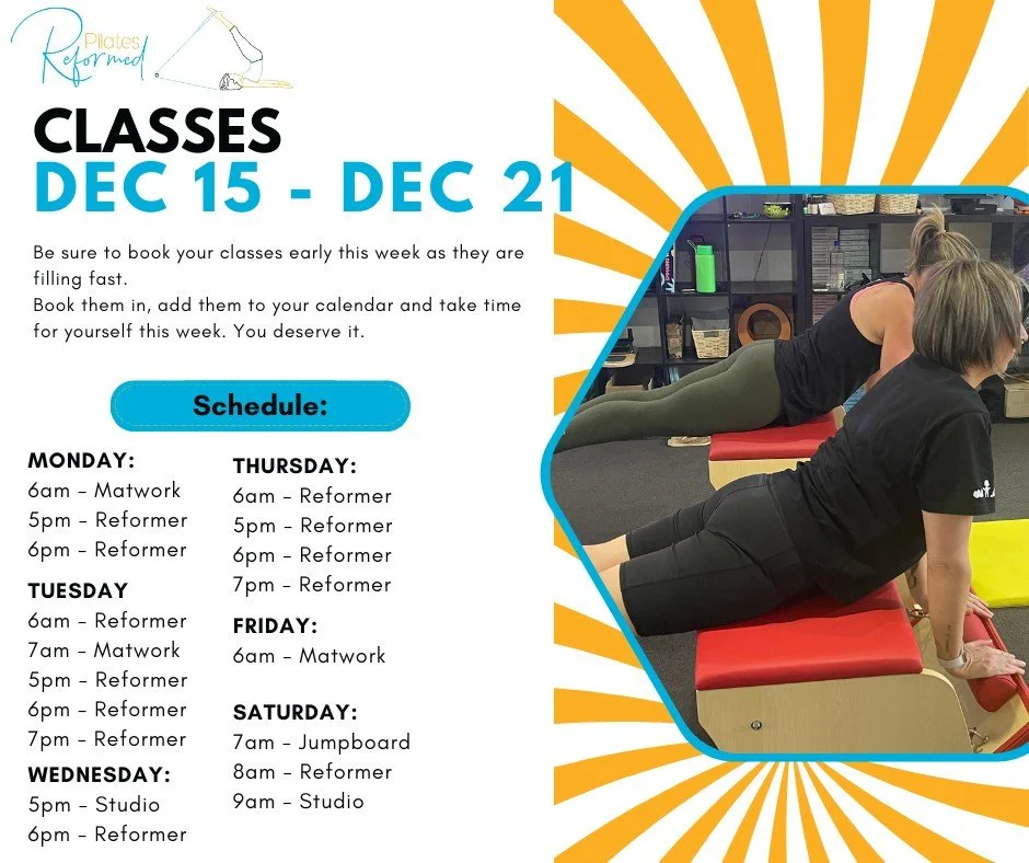 It's the last full week in the studio before Christmas hits, so between last minute present shopping and fighting off family make sure you've booked in your classes because you deserve (and need) it.
Book online @ pilatesreformed.com.au or via the Mo