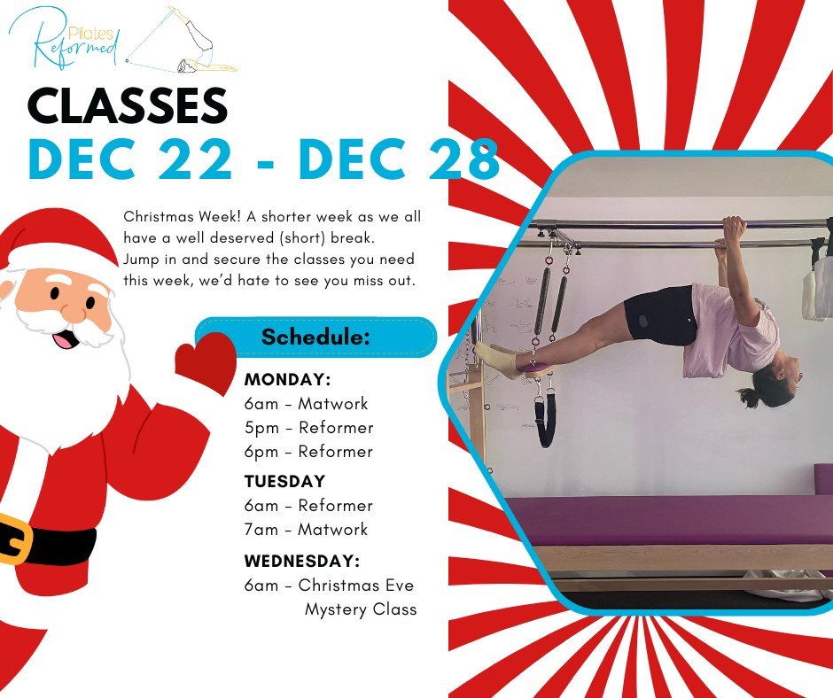 🎄 It's Christmas Time!
We've got a shorter week as we all have a well deserved break.
Check out the classes this week, and snag your spots quickly!

We've also got a small offering of classes next week between Christmas and New Years so while you're