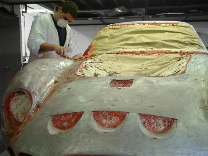Ferrari 250 GTO having is paint carefully removed by hand at the very beginning of its restoration.