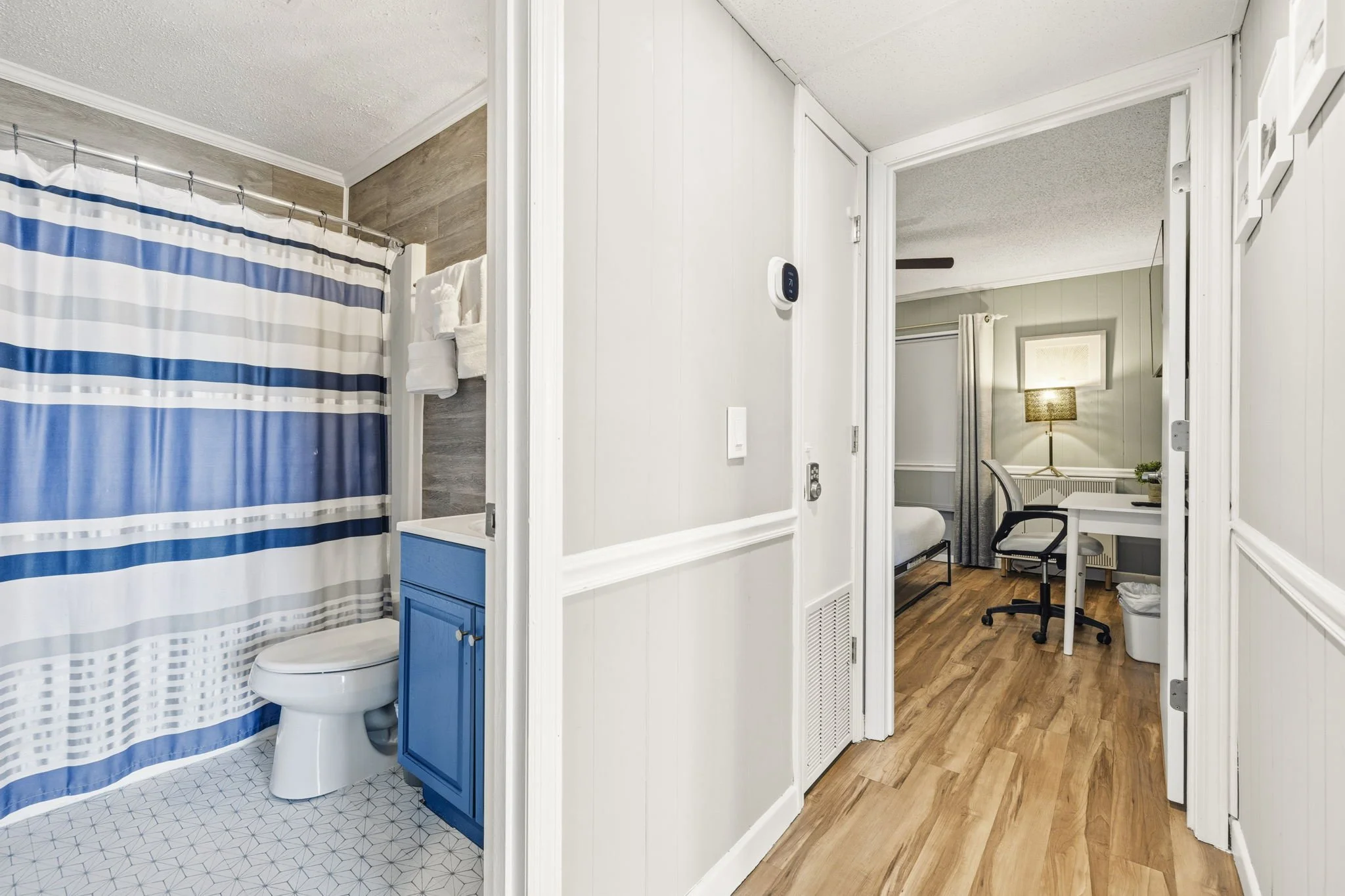 2nd bathroom and 2nd bedroom with work space.
