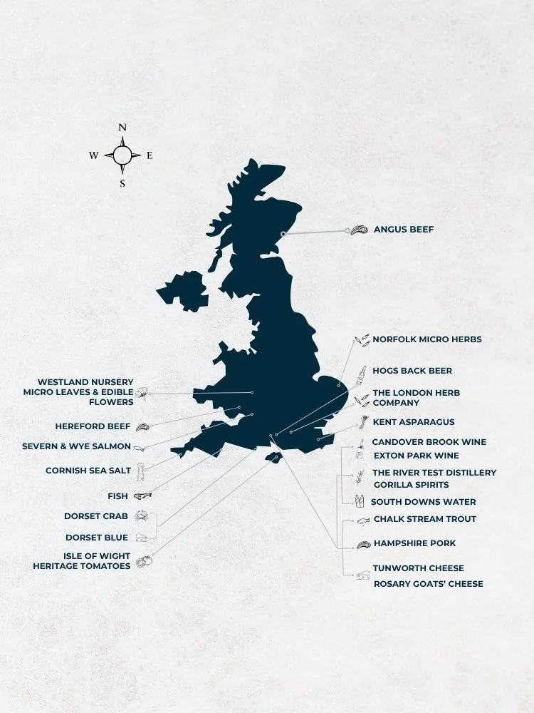 Map of UK showing provenance of ingredients
