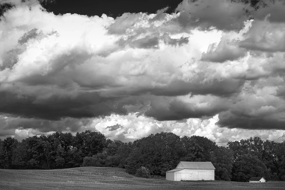 White Barn, Corn Field, Clouds, Carroll, Ohio