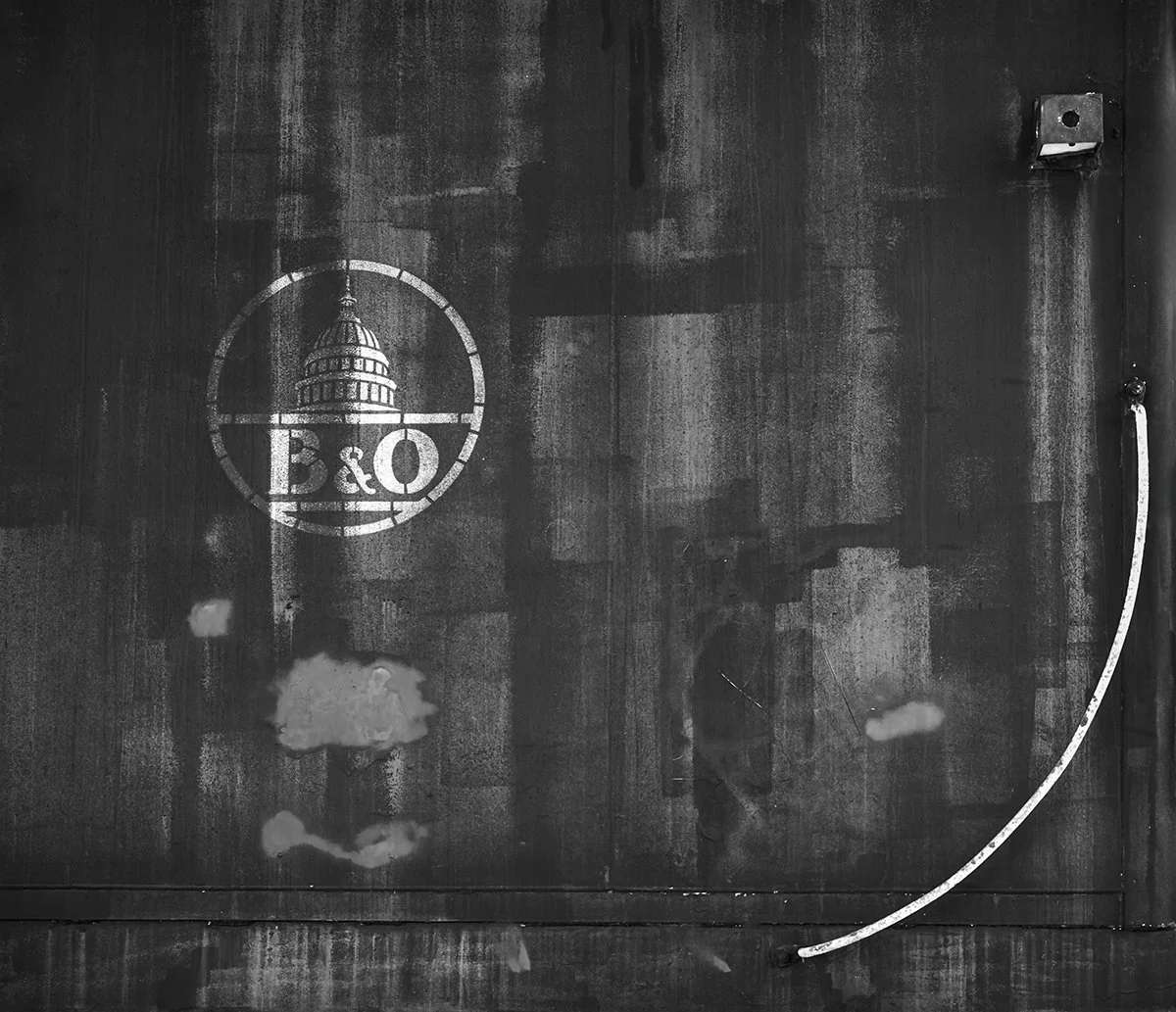 Blue Caboose, B & O Railroad Logo, Yellow Handrail, Nelsonville, Ohio