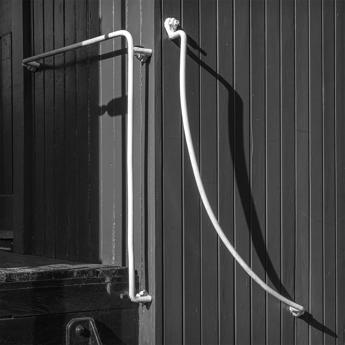 Sunlit Red Caboose, Yellow Handrails, Nelsonville, Ohio