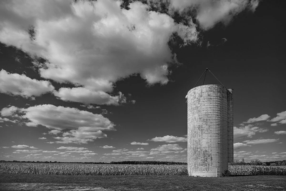 Vintage Grain Elevator, Corn Field, Clouds, Plain City, Ohio
