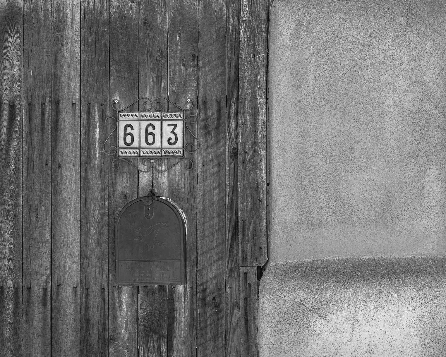 Wood Fence, Mailbox, Adobe Wall, Santa Fe, New Mexico