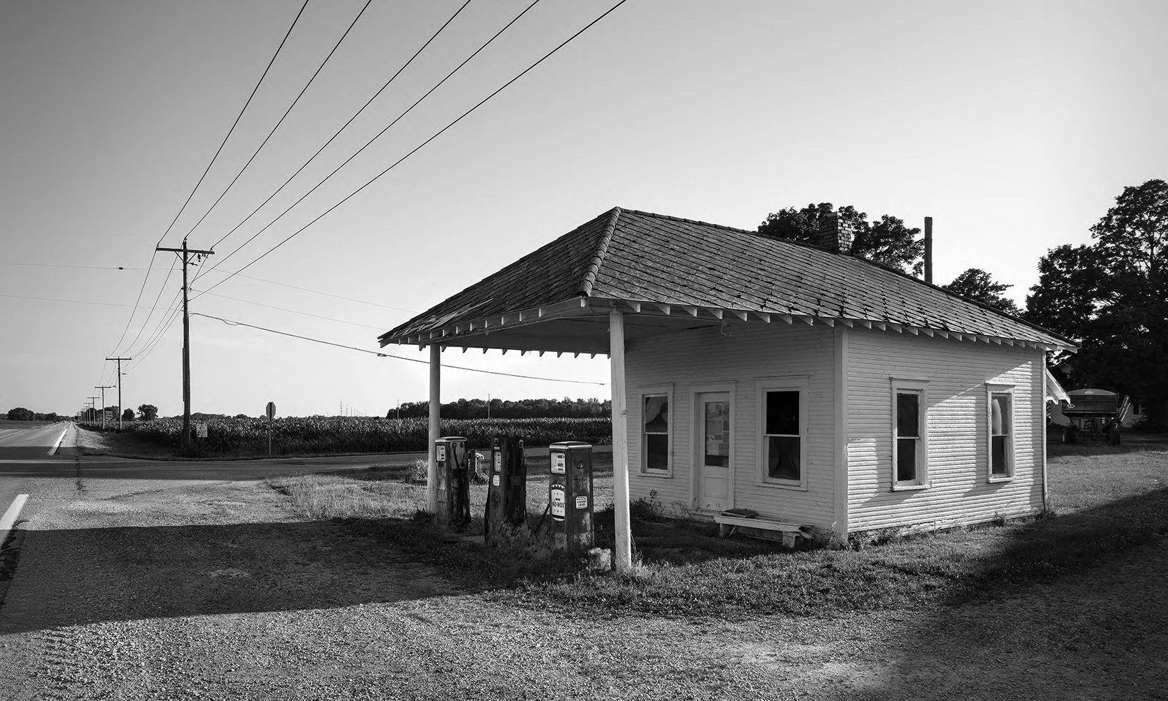 1920 Gas Station, Fuel Pumps, Late Day, Waldo, Ohio