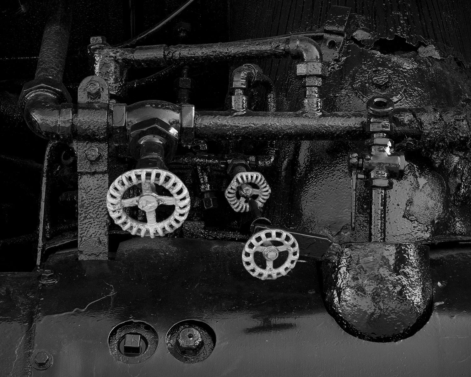 Valve Handles, Steam Locomotive Detail, Mad River & NKP Railroad Museum, Bellevue, Ohio