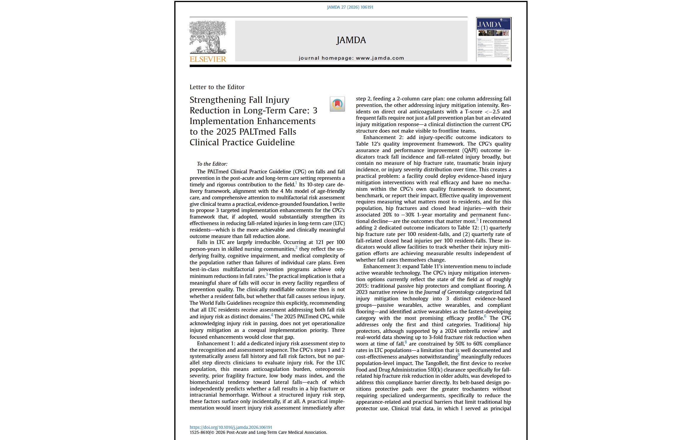 Letter to the Editor: Strengthening Fall Injury Reduction in Long-Term Care:  3 Implementation Enhancements to the 2025 PALTmed Falls Clinical Practice Guideline