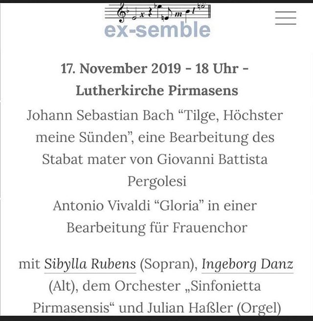 Wir freuen uns sooooo! .
.
#Konzert #JohannSebastianBach #Vivaldi #TilgeH&ouml;chsterMeineS&uuml;nden #IngeborgDanz #SybillaRubens #exsemble #femalechoir #Frauenchor #live #jubil&auml;umskonzert