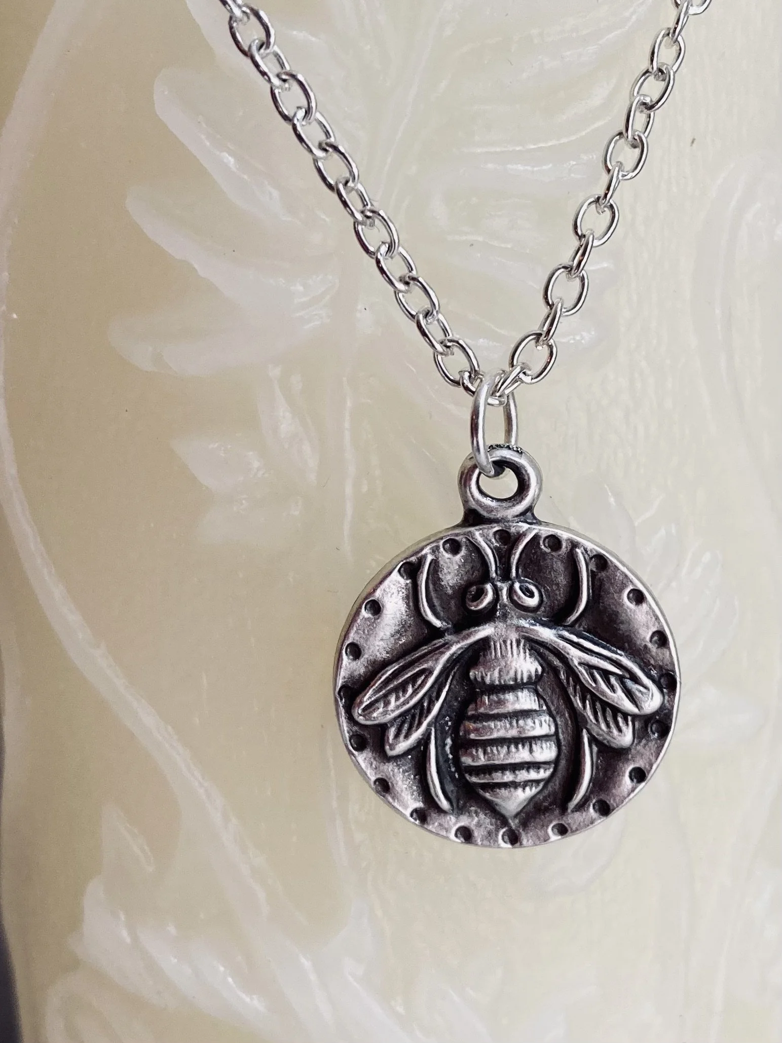Antiqued Silver Bee Necklace, $34