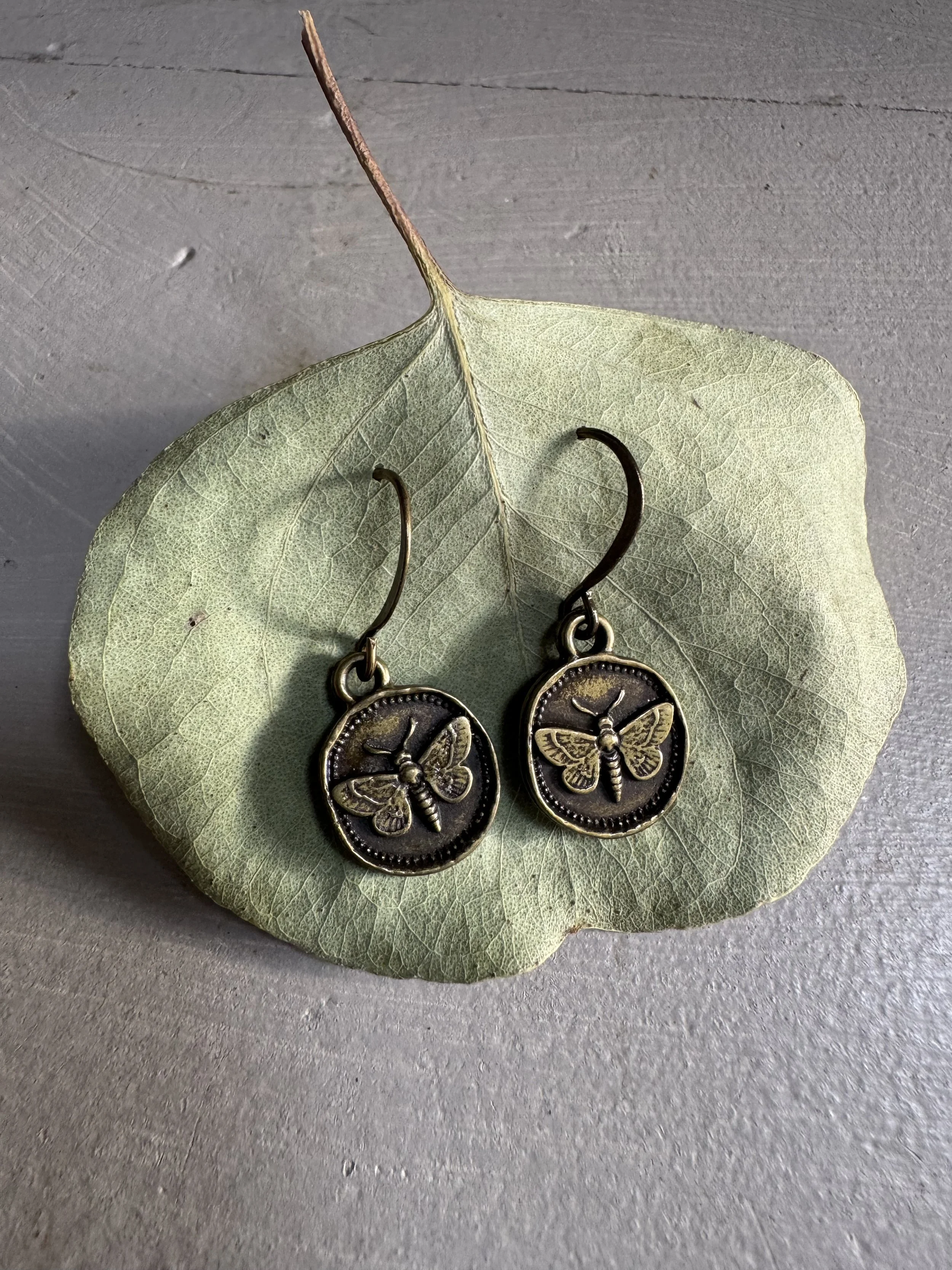 Sawdust Siren antiqued Bronze Moth Earring
