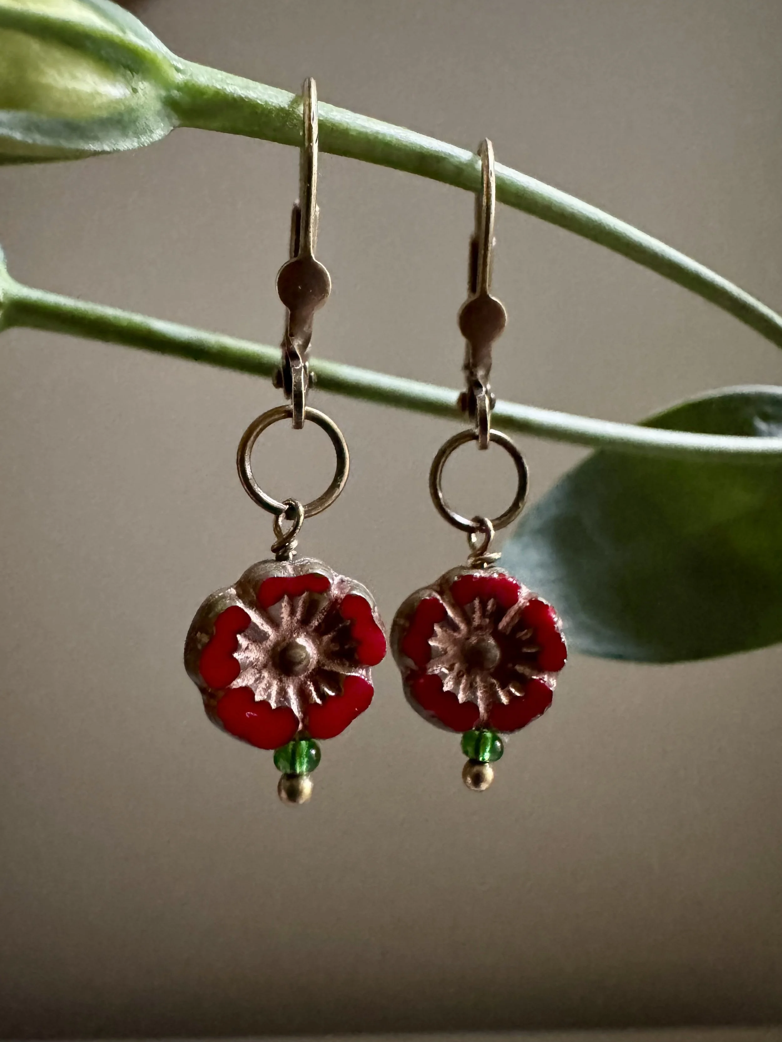 Red Hibiscus Earrings, $28