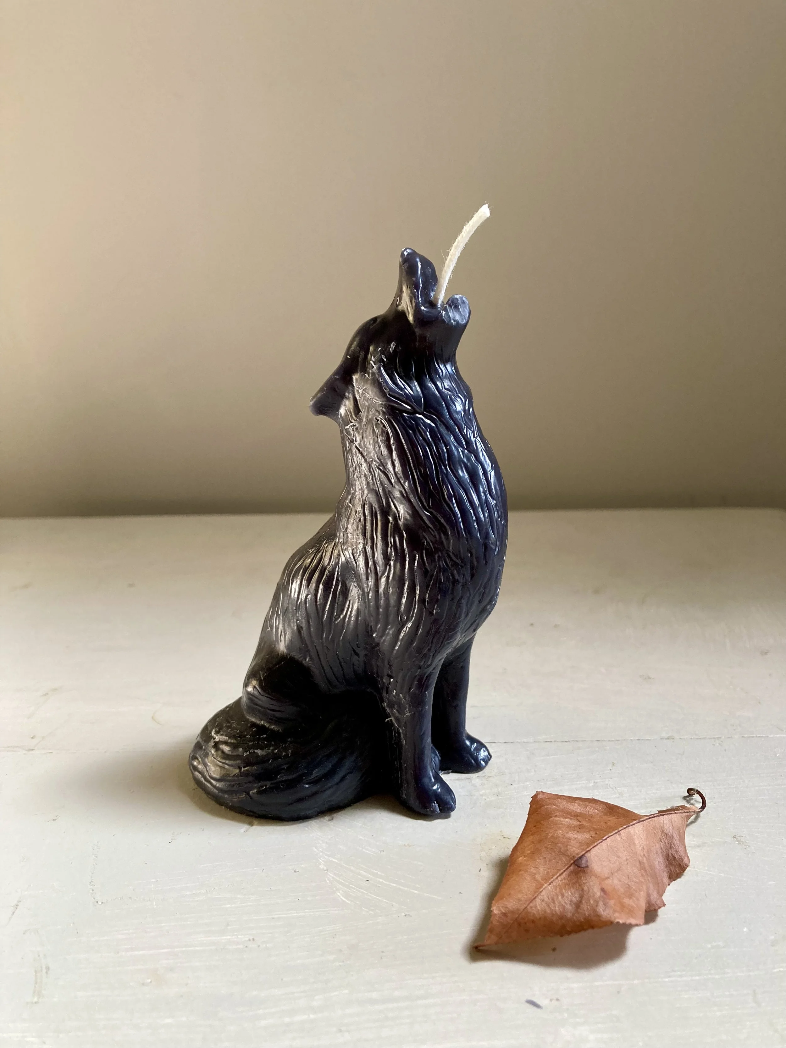 Black Beeswax Wolf Candle, $14