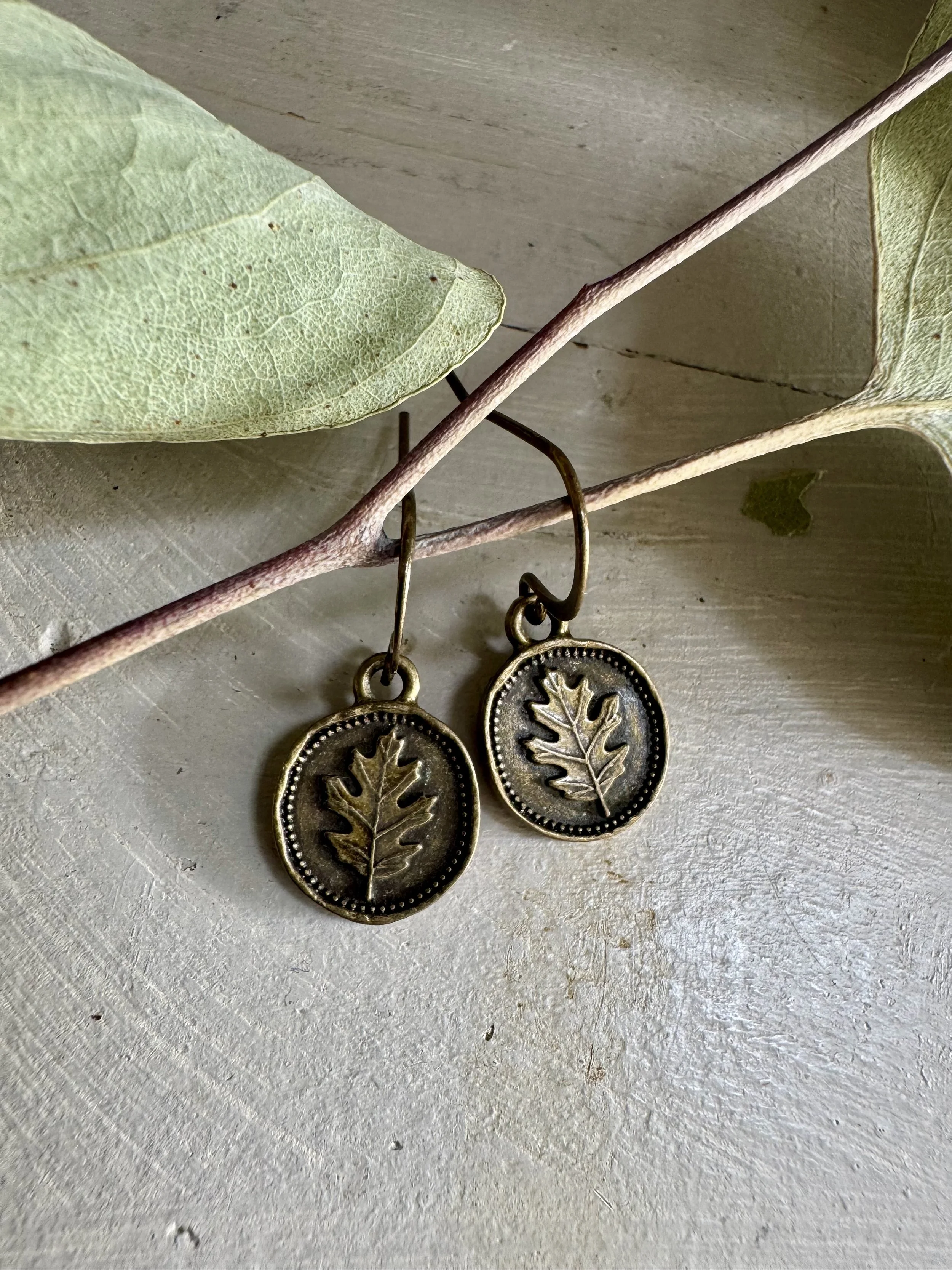 Bronzed Oak Leaf Earrings by Sawdust Siren