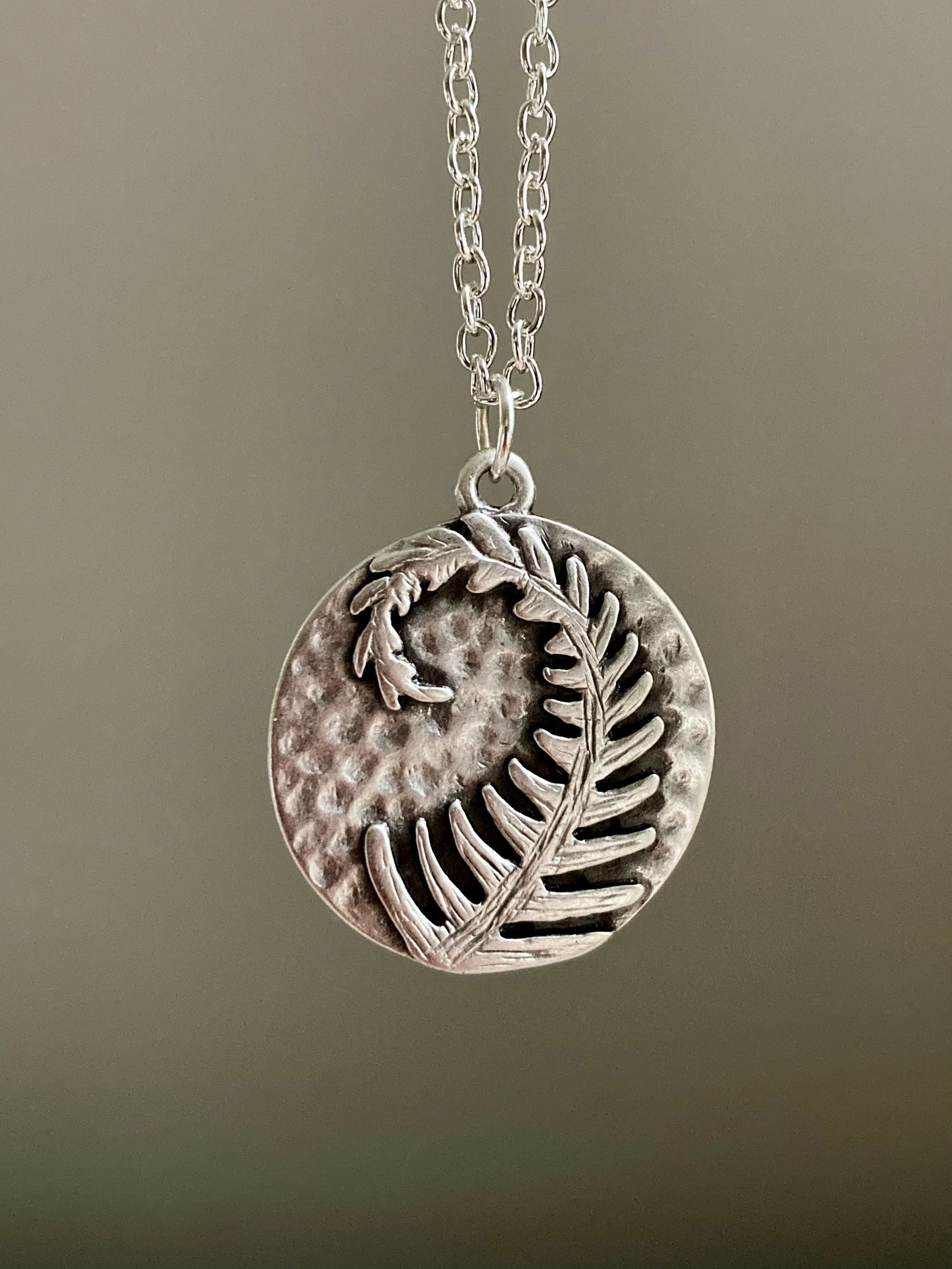 Antiqued Silver Fern Necklace, $34