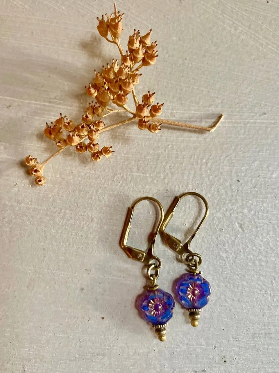 Sapphire Blue Hibiscus Earrings, $28