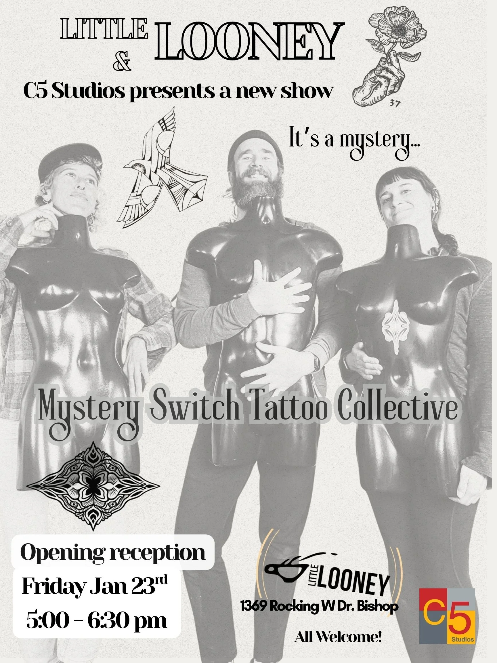 Opening reception:  "It's a Mystery" - a new show with Mystery Switch Tattoo Collective at Little Looney