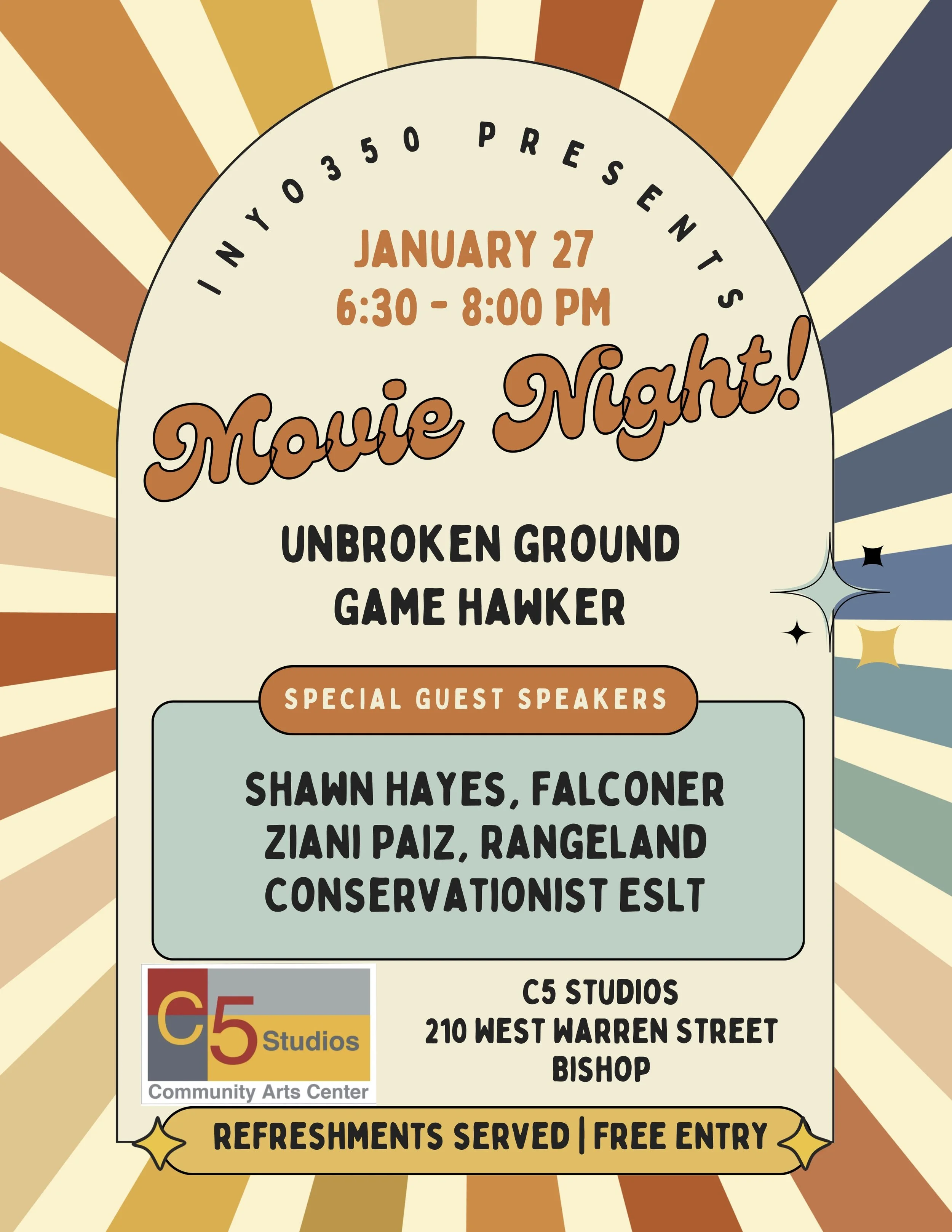 INYO 350 presents:  Movie Night:  Unbroken Ground and Game Hawker