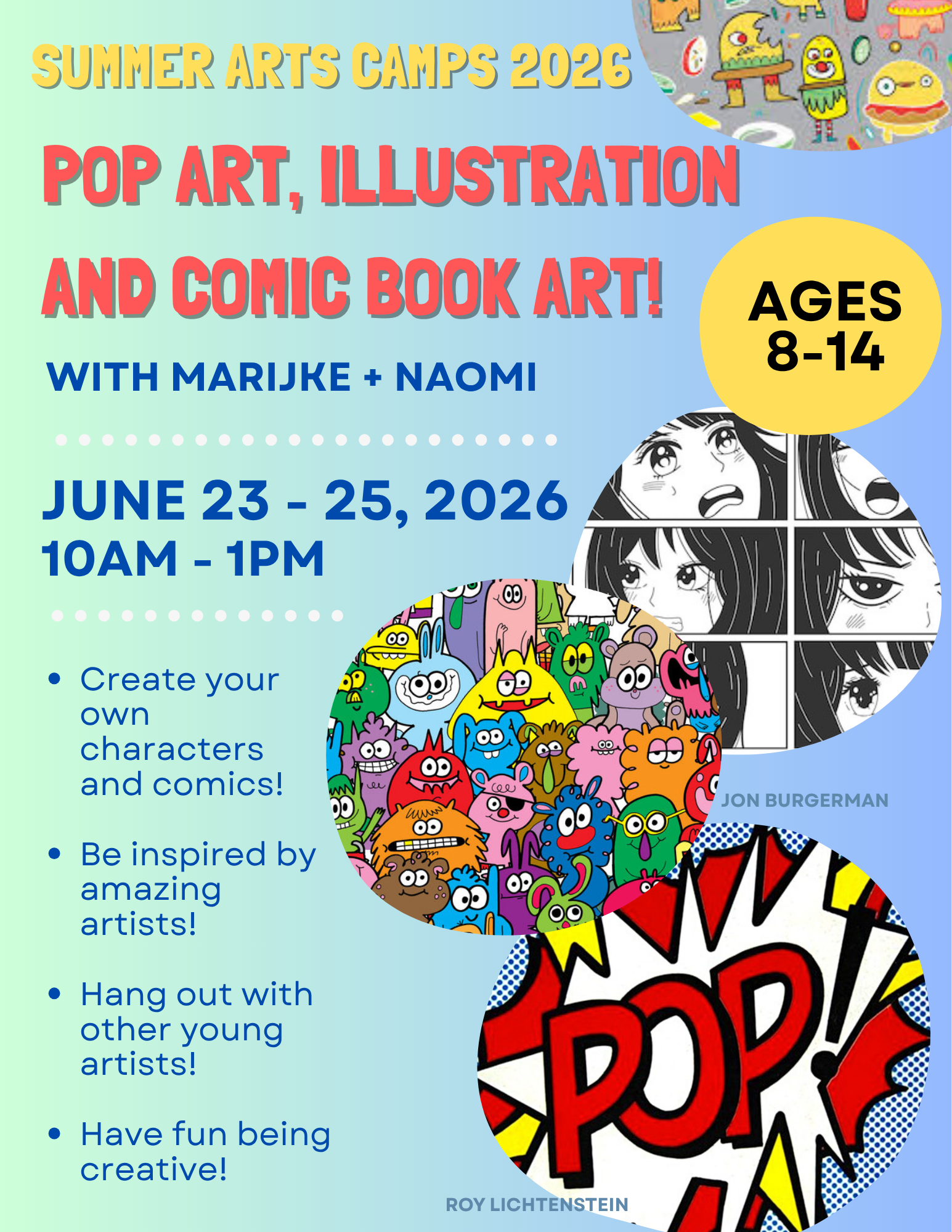 Summer Arts Camps 2026 - Pop Art, Illustration and Comic Book Art