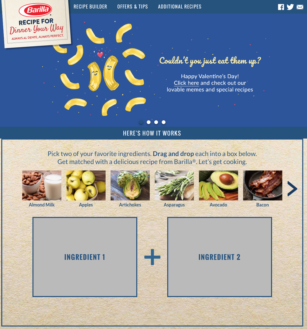  Social posts led to an inspirational recipe hub, allowing shoppers to mix and match their favorite ingredients to create their perfect pasta dish. 