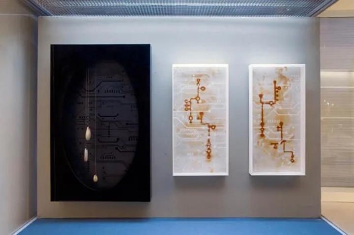 April Kawaoka Synchronization , 28” x 18” x 2 3/8” each, acrylic and bronze (2012)