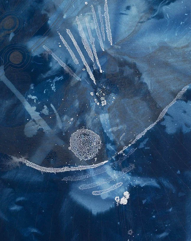 Moon Rise Rays , 20” x 16”, graphite, salt crystals, and cyanotype on stretched muslin (2015)
