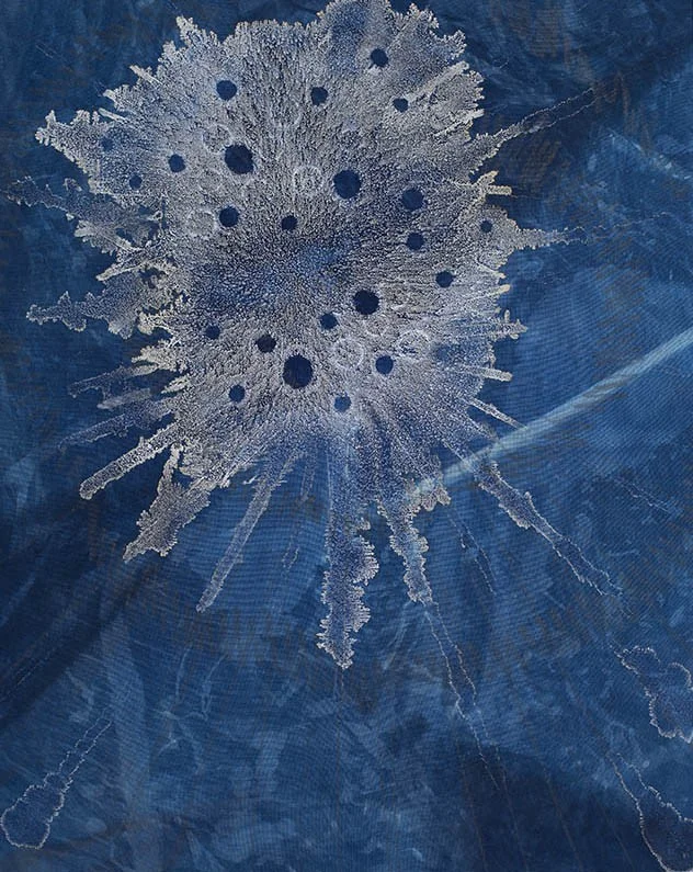 Big Bang , 20” x 16”, graphite, salt crystals, and cyanotype on stretched muslin (2015)