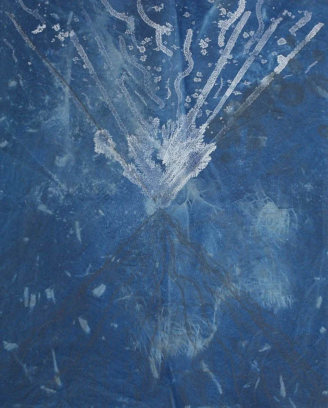 Volcanic , 20” x 16”, graphite, salt crystals, and cyanotype on stretched muslin (2015)