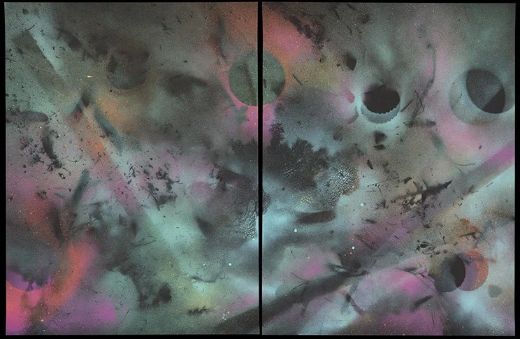 Ocean Currents , 2- 25” x 19" sheets, spray paint on paper (2014)