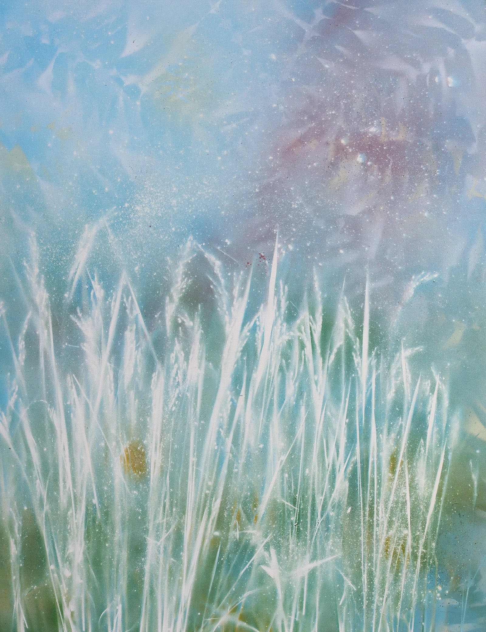 Songs to Rice Fields , 46” x 36”, spray paint on canvas from rice stalks in Gyeonju, Korea (2018)