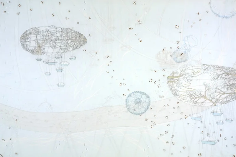 Blimps and Pods , 24” x 36”, media on layered mylar (2006)