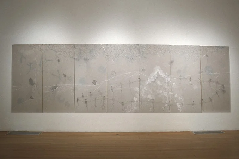 Spasmicosmic Milk Bubbles , 80” x 240”, media on layered mylar and brown paper (2004)