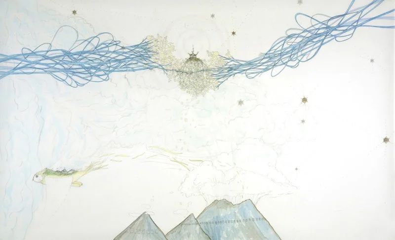 Volcanic Love Entwined with the Stratosphere , 40” x 24”, media on layered mylar (2005)