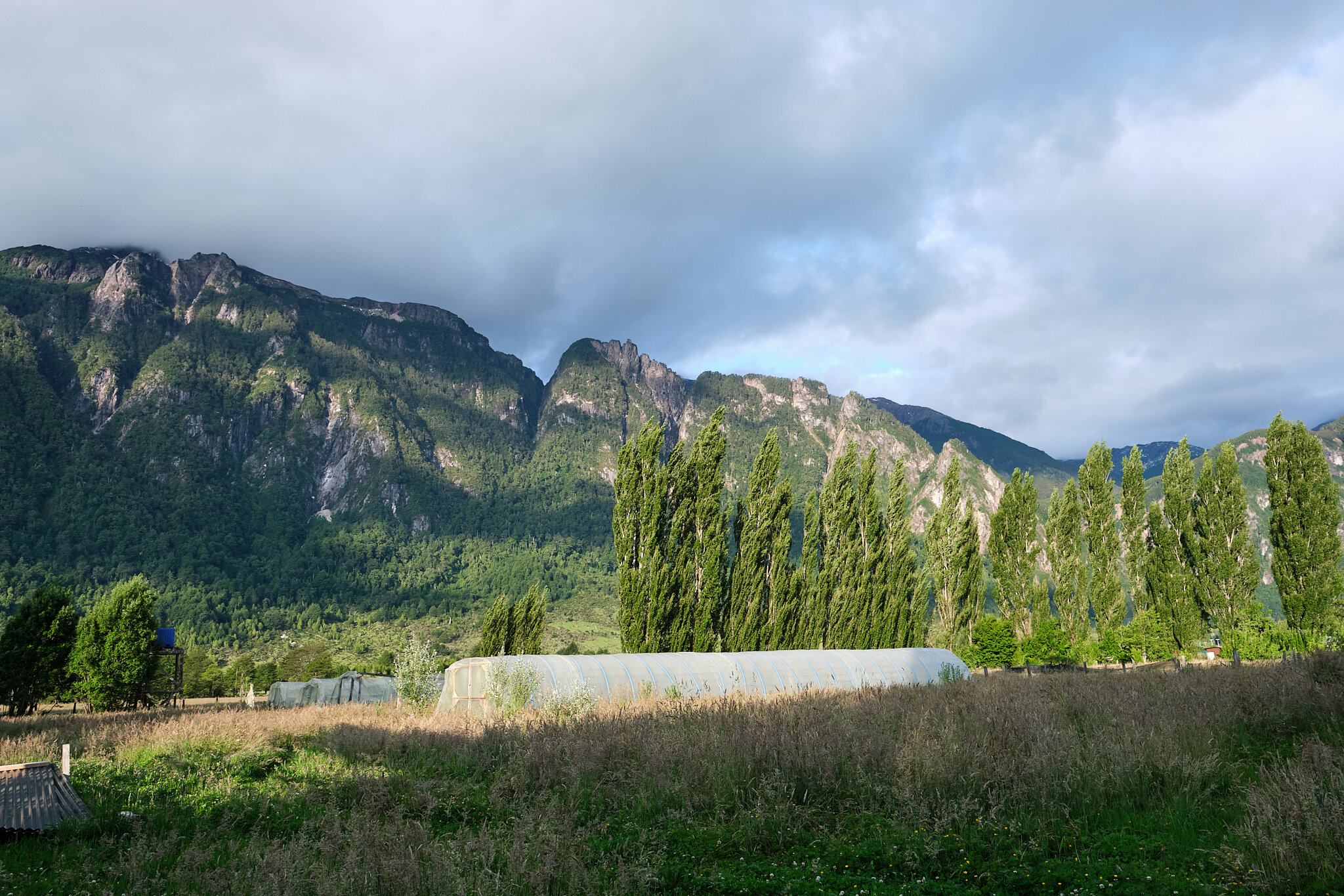 Polytunnels and View Across Rio Simpson Valley
