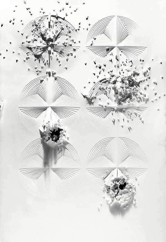 Elizabeth Gregory-Gruen Hand Cut Paper Sculpture - "4 in 6 Gunshot", 2009