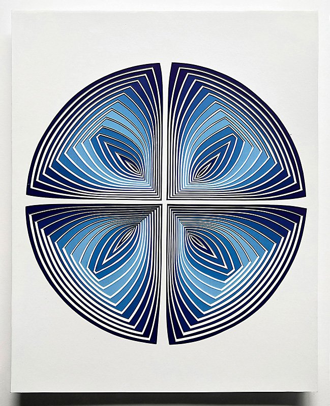 Elizabeth Gregory-Gruen Hand Cut Paper Sculpture - "Blue Gradation - In", 2023
