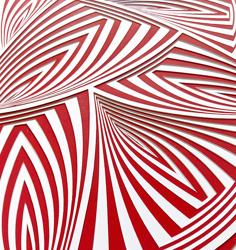 Elizabeth Gregory-Gruen Hand Cut Paper Sculpture - "Red White All Over - In", 2023