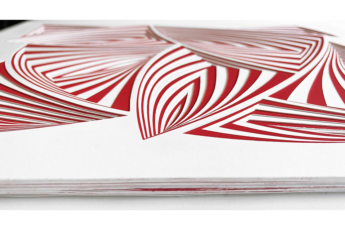 Elizabeth Gregory-Gruen Hand Cut Paper Sculpture - "Red White All Over - In", 2023