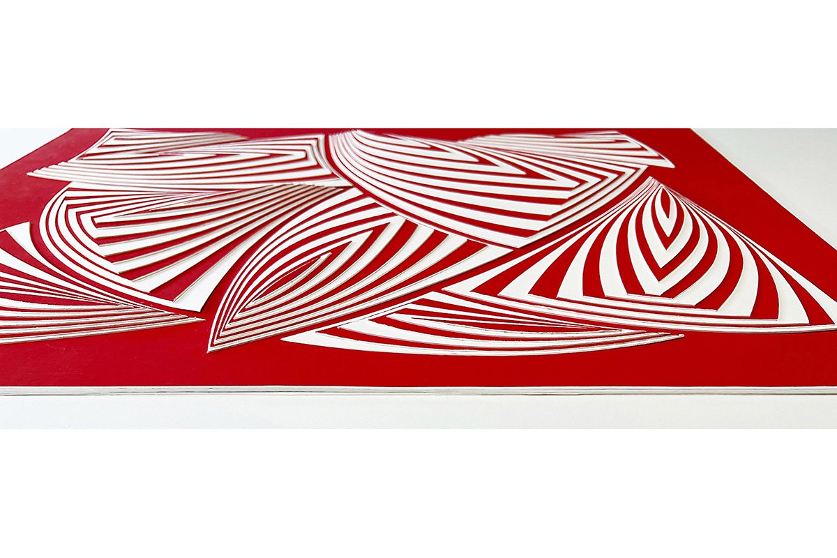 Elizabeth Gregory-Gruen Hand Cut Paper Sculpture | "Red White All Over - Out", 2023
