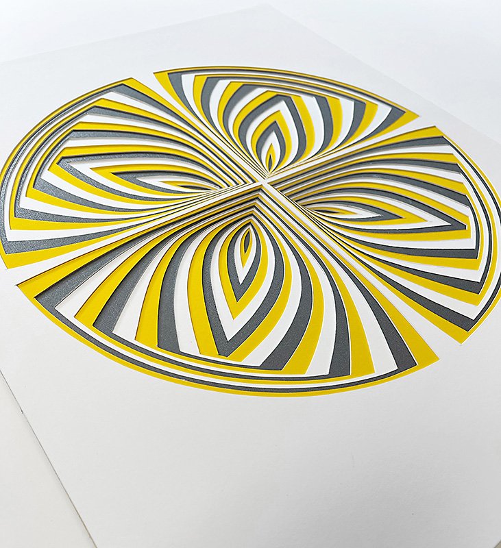 Elizabeth Gregory-Gruen Hand Cut Paper Sculpture - "Yellow Graphite - In", 2023