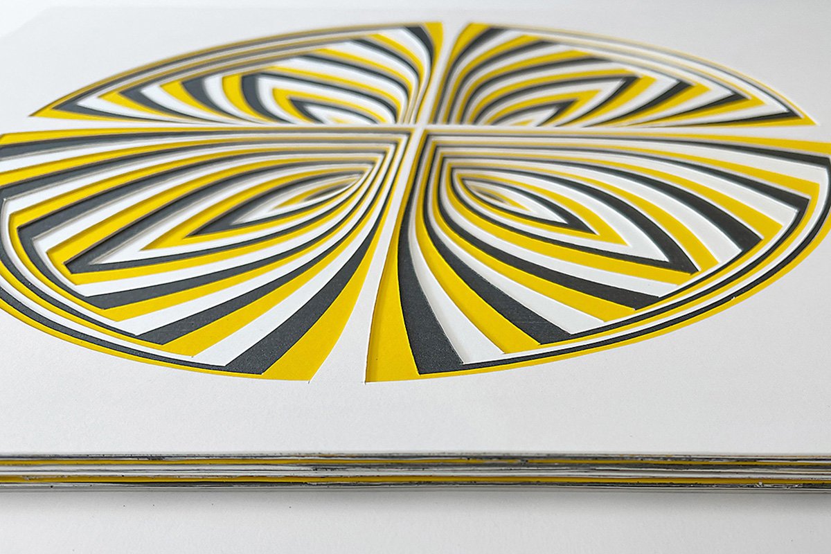 Elizabeth Gregory-Gruen Hand Cut Paper Sculpture - "Yellow Graphite - In", 2023