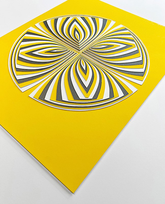 Elizabeth Gregory-Gruen Hand Cut Paper Sculpture - "Yellow Graphite - Out", 2023