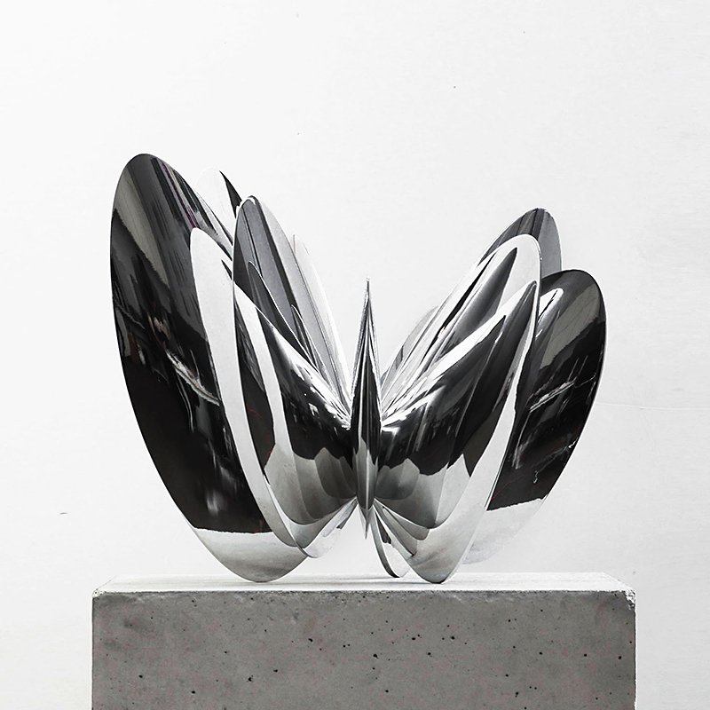   Norman Mooney   Butterfly Effect No. 2 , 2023  Mirror-polished aluminum 18.5" x 18.5" x 16"   $40,000  