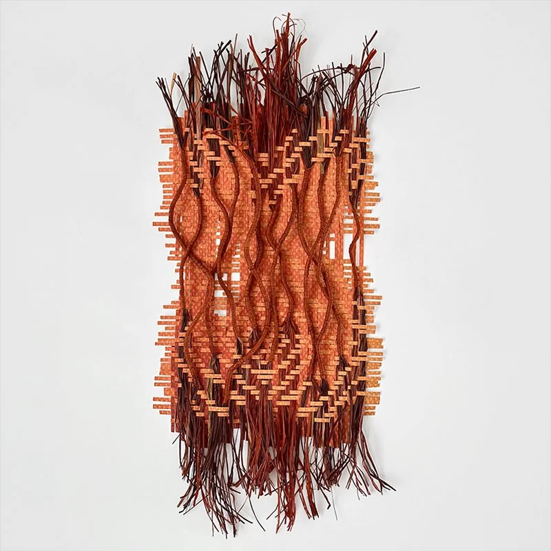   Libby Raab Intertwined , 2026  Cold press fine art paper and paper raffia framed on foam core and wood board 22" x 10"  