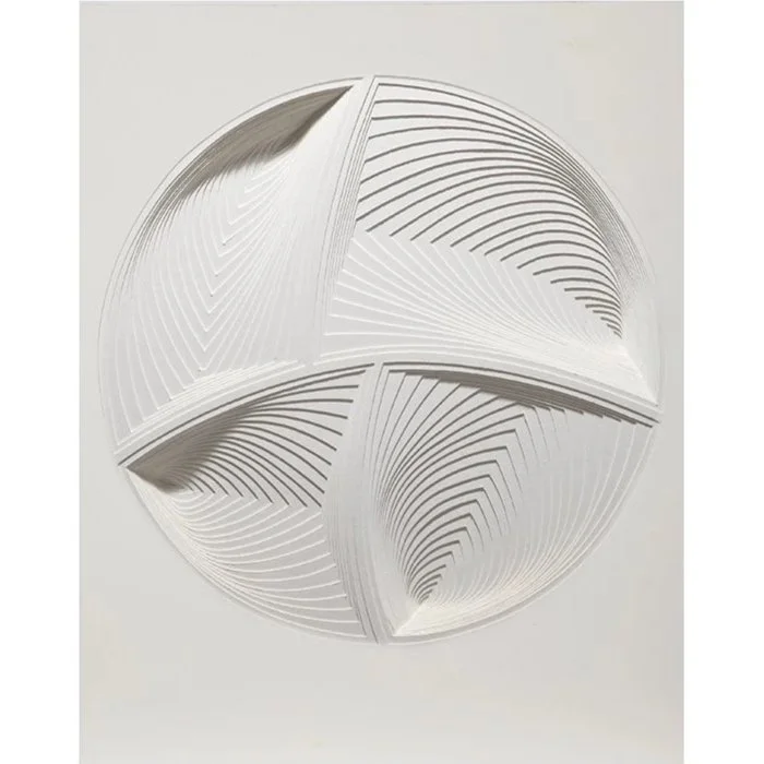   Elizabeth Gregory-Gruen White Circle - In , 2014  2-ply museum board, hand cut paper, framed in white wood shadow box 24" x  20"   $5,500  